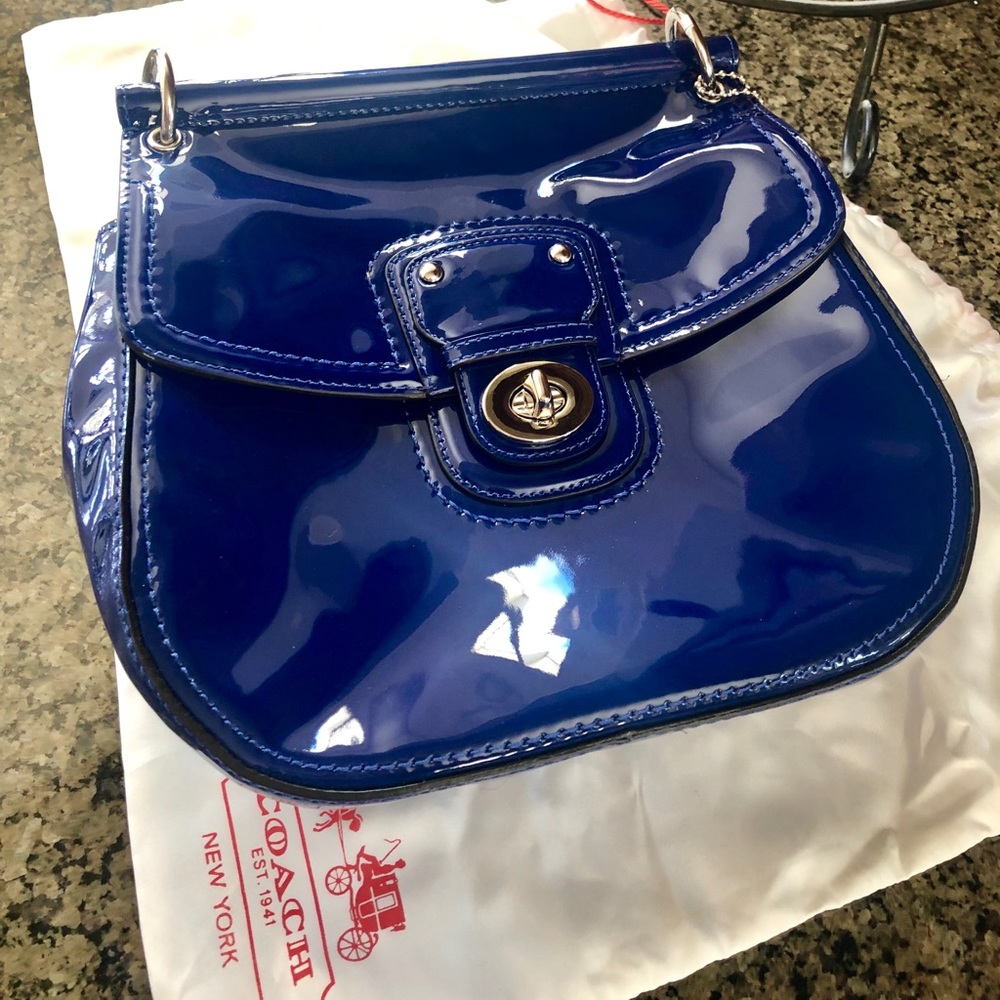 Coach Willis Crossbody Blue Patent Leather Satchel